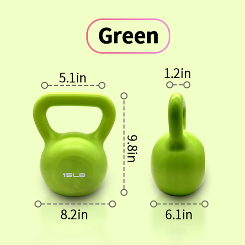 ZHICHUN 15lbs Vinyl Coated Kettlebell, Strength Training Kettle Bell with Comfort Wide Handle, Home Gym Weight Lifting Workout Equipment, Green