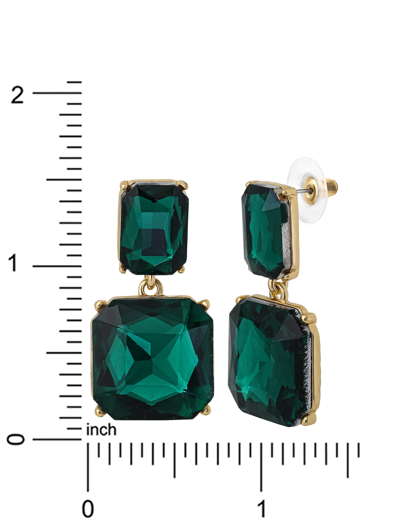 Jessica Simpson Women's Double Drop Green Stone Earrings