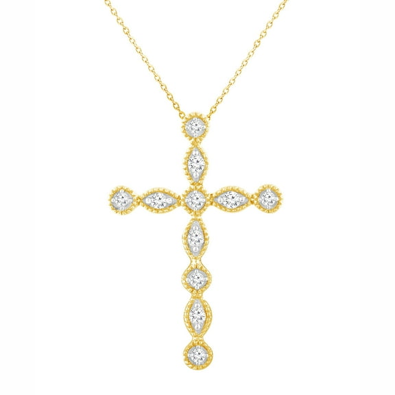 Brilliance Fine Jewelry Women's 1/6 CTTW Natural Diamond Cross Pendant and Necklace in 14K Gold Filled Chain