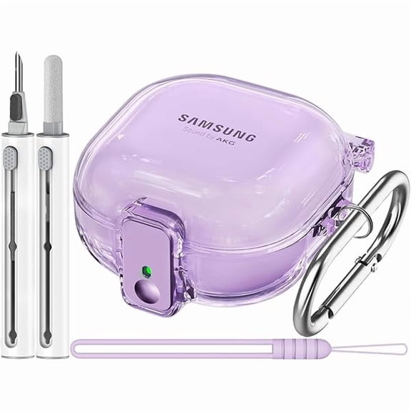 wonima06 for Samsung Galaxy Buds FE Case/Galaxy Buds 2/Pro/Galaxy Buds Live,with Safety Lock Housing,Accessories with Keychain/Silicone Wrist Strap - Purple