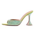 thumbnail image 2 of XYD Women Trendy Sparkle Rhinestone Studs Mules Pointy Open Toe Flared High Heel Slip On Sandals Wedding Shoes Size 5 Pale Green, 2 of 4