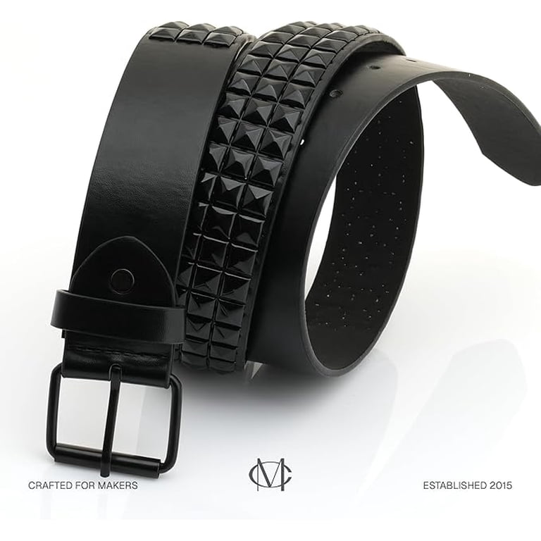 Studded Punk Belt – Pyramid Stud Faux Leather Belt in Black  display picture 1
