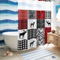 thumbnail image 4 of No Hook Shower Curtain with Built-in Rings - Farmhouse Checkered Plaid Washable Waterproof Fabric Bathroom Curtains for Hotel,Rentals, 72X 96 Inch Extra Long, Country Cabin Deer Red Black White, 4 of 8