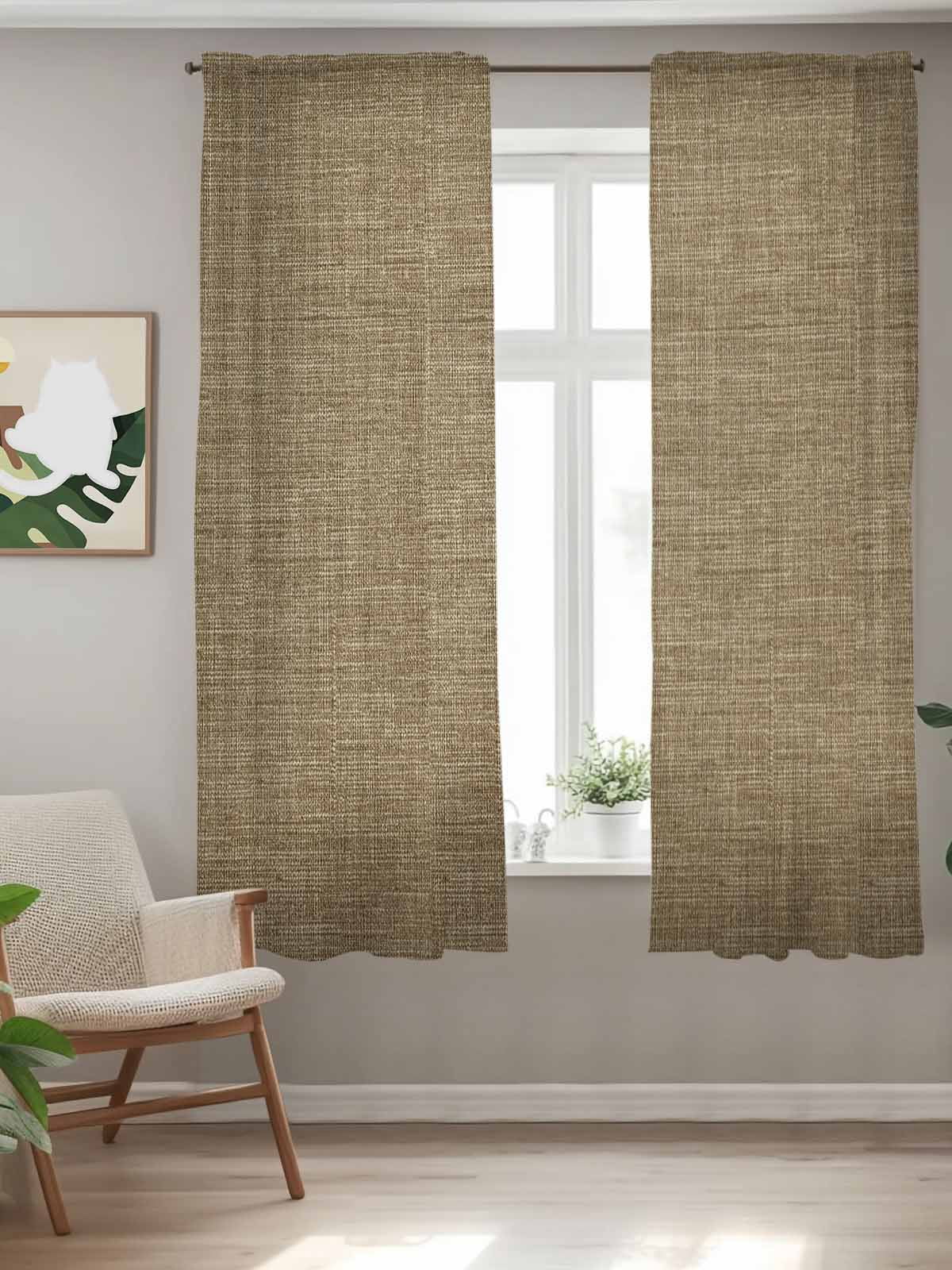 Vintage Brown Curtains 72 Inch Length,Sheer Curtains for Bedroom Living Room Window Farmhouse Retro Dark Solid Color Linen Texture Voile Drapes Kitchen Curtains Small Half Window 52"x72" 2 Panels