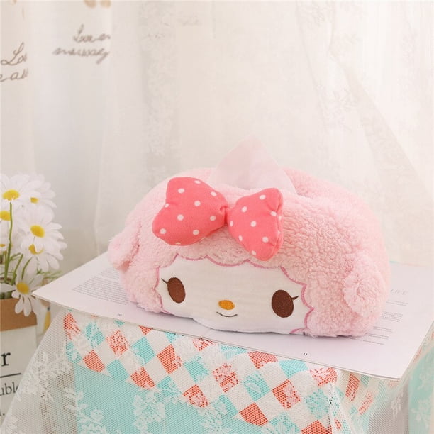 Dibujos animados de Anime, My Melody, Kuromi, juguetes de peluche creativos, cubierta de tejido de escritorio para el hogar, caja de papel Kawaii, caja de pañuelos de coche suave de peluches bonitos Fivean unisex