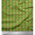 thumbnail image 1 of Soimoi Green Rayon Fabric Leaves,Pink Floral & Diamond Geometric Printed Fabric 1 Yard 56 Inch Wide, 1 of 3