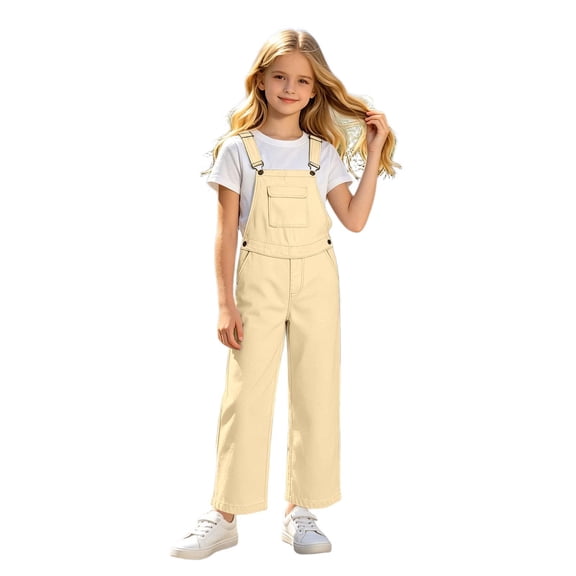 School Uniform for Girls Pocket Solid Print Overall Trousers Breathable Back-To-School Girls' Pants 5-6 Years
