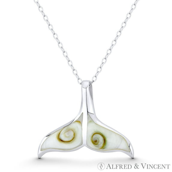 Dolphin Tail Charm Faux Seashell 20x26mm (0.8x1in) Pendant & Chain Necklace in .925 Sterling Silver w/ Rhodium