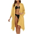 thumbnail image 2 of Qzwdhjm Beach Cover Up for Women Midi Button Down Shirt Dresses Coverup Lapel V Neck Flowy 3/4 Sleeve Swimsuit Coverups for Lounge Vacation, 2 of 5