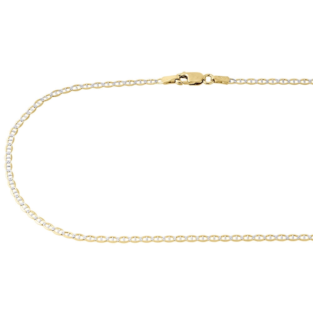 Real 10K Yellow Gold 2mm Diamond Cut Mariner Chain Necklace Men's or Women's, 16" - 26"