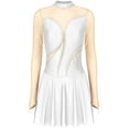 thumbnail image 3 of CHICTRY Womens Figure Ice Skating Dress Long Sleeve Gymnastics Leotard Shiny Rhinestone Sheer Mesh Dancewear White XL, 3 of 7