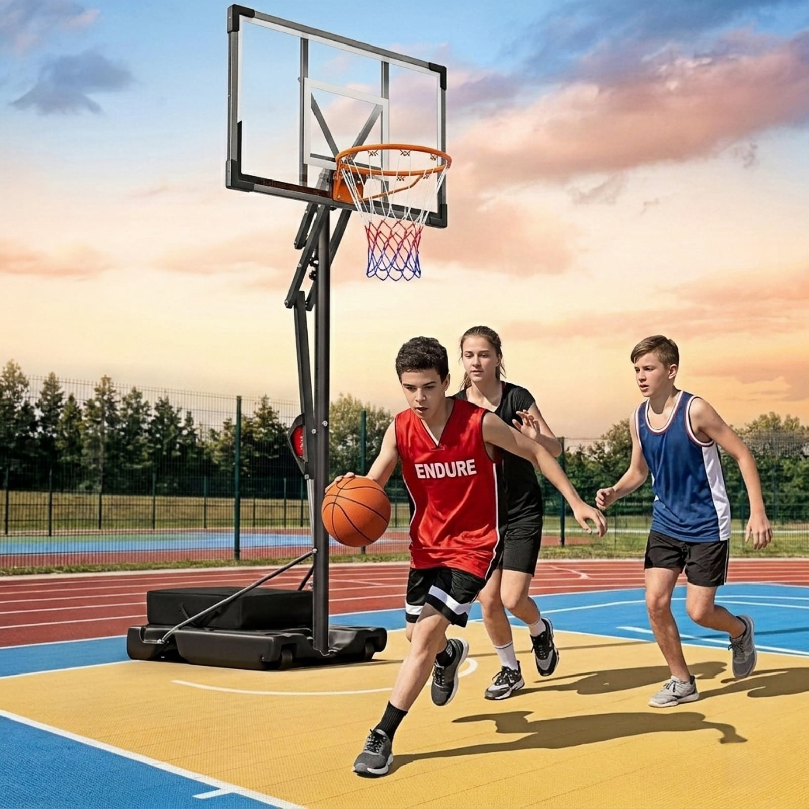 Bexfil Portable Basketball Hoop, 4.0-8.5FT Adjustable Basketball Goal System, 33 Inch Outdoor Basketball Hoop and Goals for Kids, Youth, and Adults in The Backyard, Driveway with PC Backboard