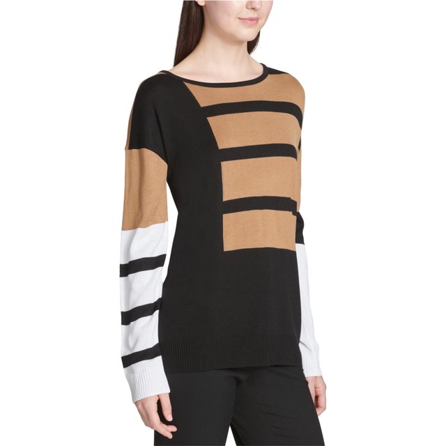 Calvin Klein suéter de punto con bloques de color para mujer, negro, extragrande