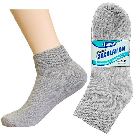 3 Pair Diabetic Ankle Circulatory Socks Health Support Mens Fit Grey Size 9-11