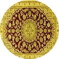 thumbnail image 1 of Ahgly Company Machine Washable Indoor Round Medallion Yellow Traditional Area Rugs, 5' Round, 1 of 4