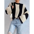 thumbnail image 6 of Women'S Colorblock Bell Sleeve Mock Neck Knit Sweater Pullover Top  M, 6 of 7