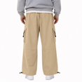 thumbnail image 5 of Men's Cargo Casual Pants Drawstring Elastic Waist Straight Leg Trousers Lightweight Trendy Loose Fit Pants with Pockets Beige 4XL, 5 of 5
