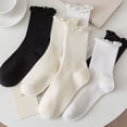 thumbnail image 2 of POINTERTECK 1 Pair Ladies Socks Ruffle Middle Tube Ankle High Shirring Edge Striped Texture High Elasticity Anti-slip Soft Breathable Sweat Absorption Lady Four Seaons Socks, 2 of 11