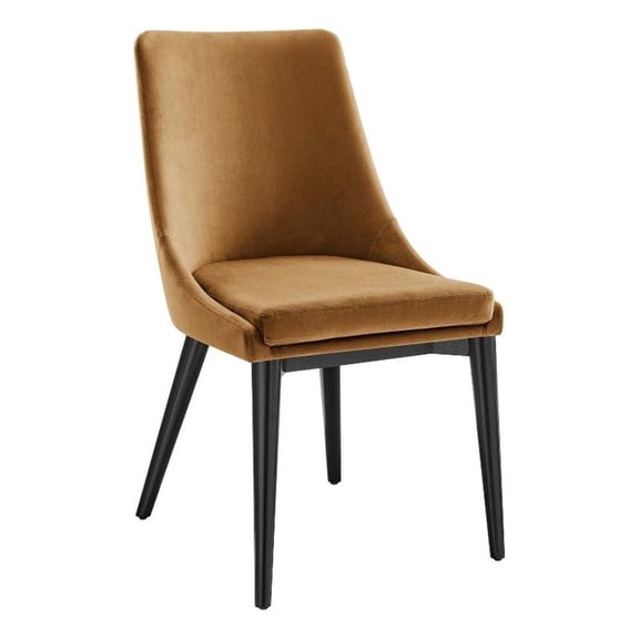 Maklaine 19" Modern Performance Velvet Dining Chair in Black/Cognac Brown