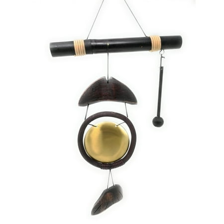 Bamboo Feng Shui Brass Gong Wind Chime for Patio, Garden, Terrace, Balcony Or Any Room - Beautiful Fish Shape Decor