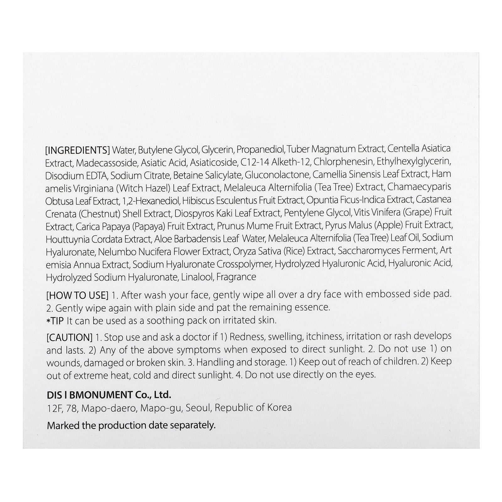 d'Alba Daily Mild Cica Calming Pad, 50 Pads, 5.57 fl oz (165 ml)