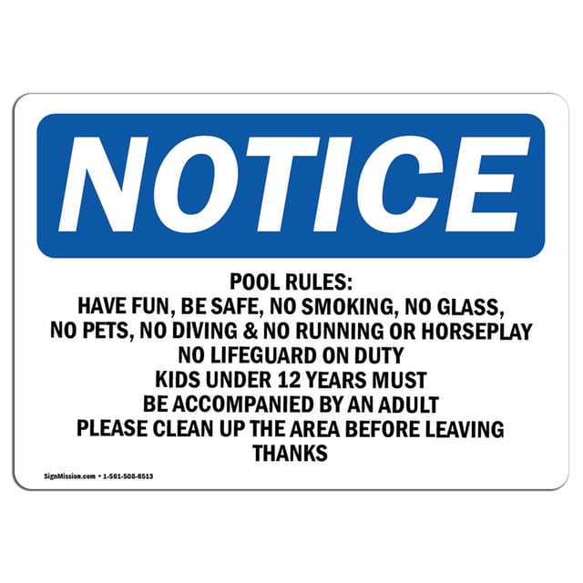 OSHA Notice Sign - Pool Rules Have Fun, Be Safe, No Smoking, | Rigid Plastic Sign | Protect Your Business, Work Site, Warehouse & Shop Area | Made in the USA