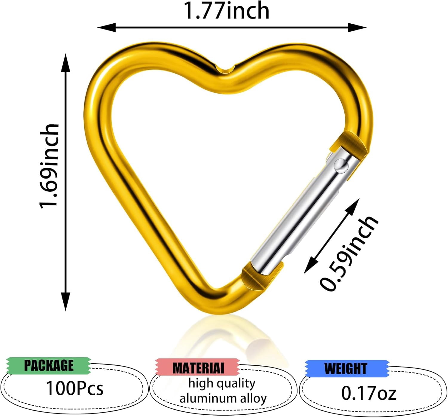 20Pcs/100Pcs Heart Shape Keychain Clip Aluminum Alloy Carabiner Keychain Clip Spring Snap Hook