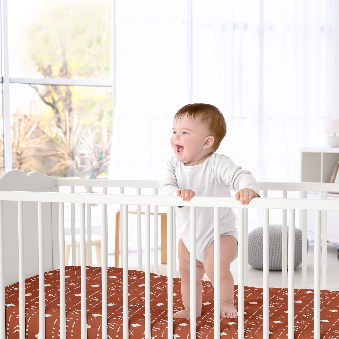 Sweet Jojo Designs Rust White Boho Tribal Mudcloth Boy or Girl Fitted Crib Sheet Baby or Toddler Bed Nursery - Orange Woodland Bohemian Southwest Geometric Arrow Gender Neutral Aztec Mud Cloth