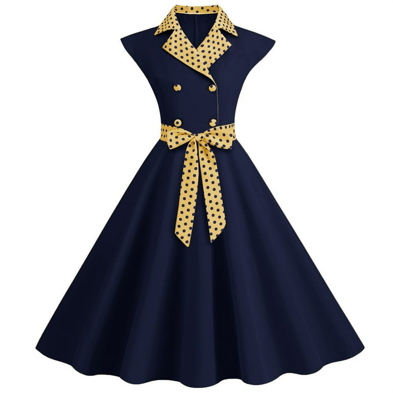 TrendVibe365 Christmas 1950s Womens Vintage Dresses Retro Sexy Dress Lapel  Neck Classy Dress Sleeveless Homecoming Dress Tea Length Wedding Guest Dress  Swing Prom Dress 1950s Fall Dress - Walmart.com