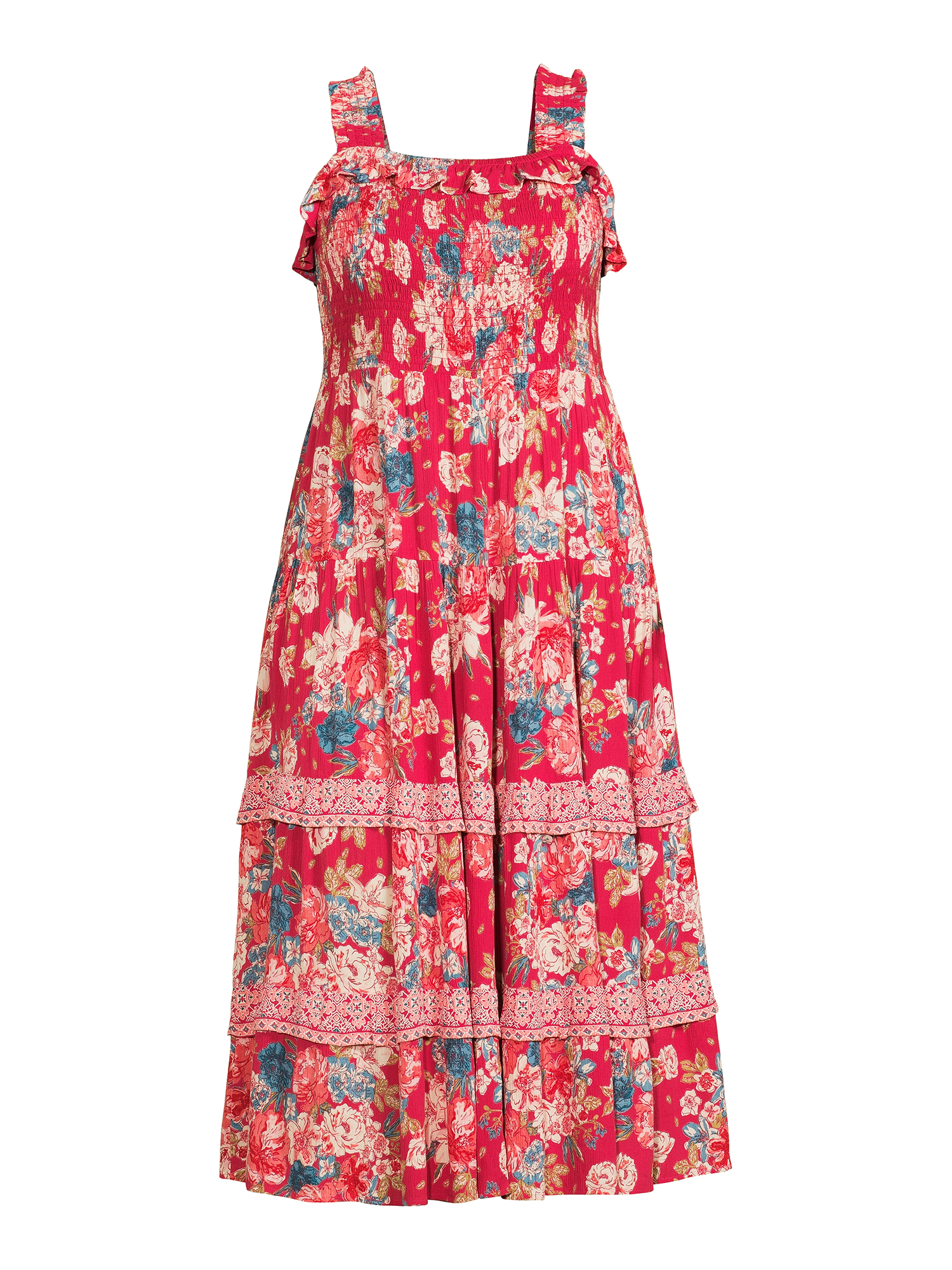Romantic Gypsy Women's Plus Size Smocked Tiered Midi Dress