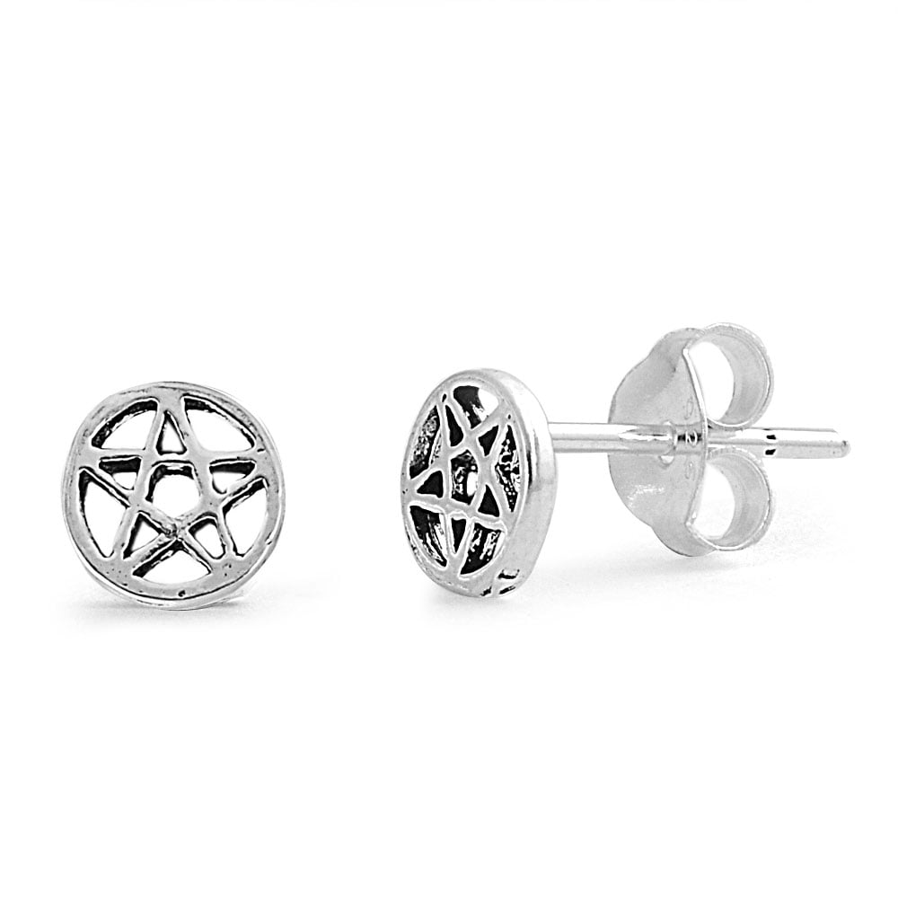 Sterling Silver Pentagram Star Stud Earrings 8mm