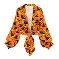 thumbnail image 5 of Gamivast Open Front Cardigan for Women Tie Knot Long Sleeve Shrugs Witch Hat Print Lightweight Cropped Tops Halloween Cover Up for Fall Festival Holiday Outfits, 5 of 6