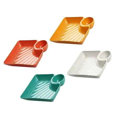 HONITANO 4Pcs Square PP Sushi Serving Plate with Sauce Dish for Parties 7.19X7.19X1.57in