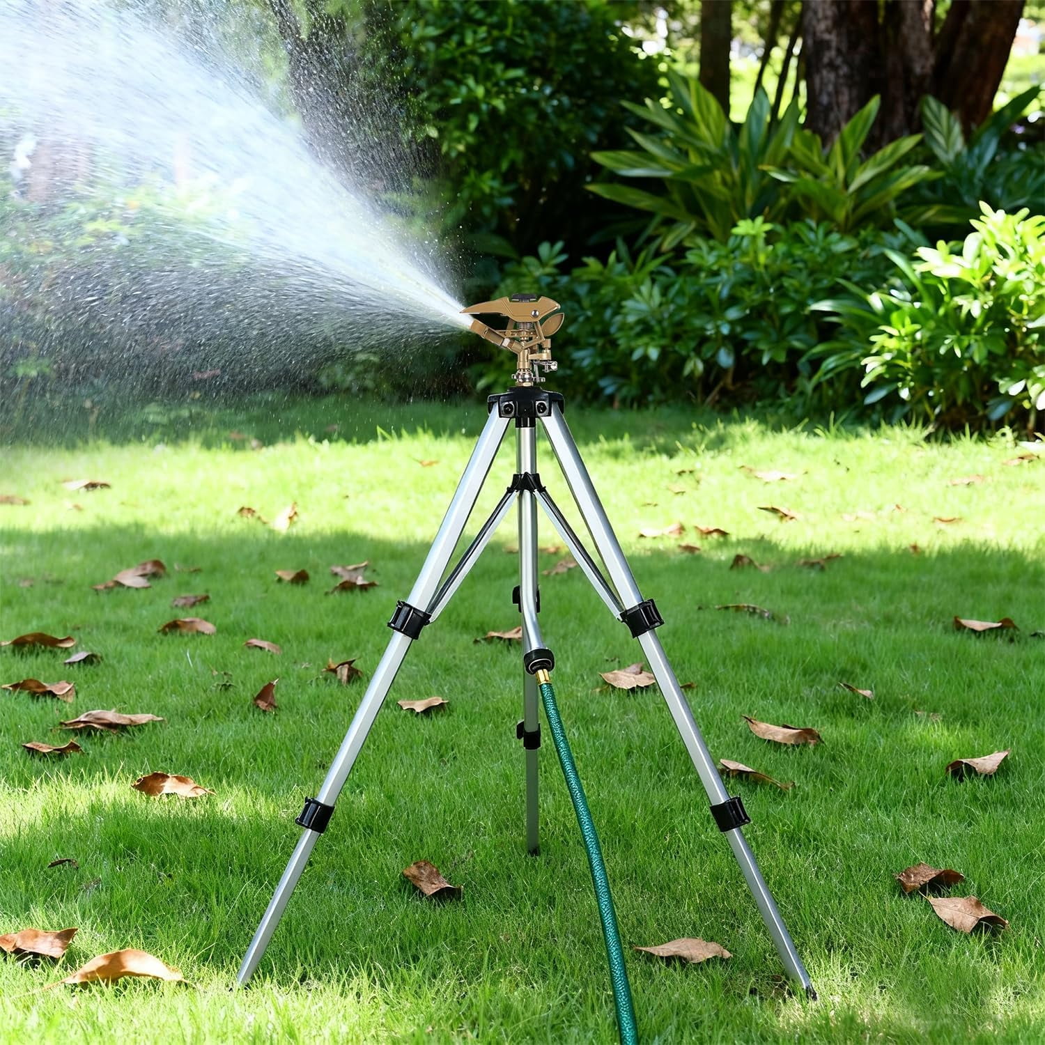 Large Impact Sprinkler Head on Tripod Base, Adjustable Zinc Alloy Lawn Sprinklers for Yard Lawn Garden, 3/4" NH Connector, 360 Degree Large Area Coverage Irrigator with Extension Legs, 1 Pack