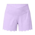 thumbnail image 5 of Costeam Womens Maternity Ribbed Shorts V Cross Over Belly Support High Waist Scalloped Wave Hem Slim Fit Stretch Soft Breathable Knee Length Pregnancy Lounge Bottoms, 5 of 9