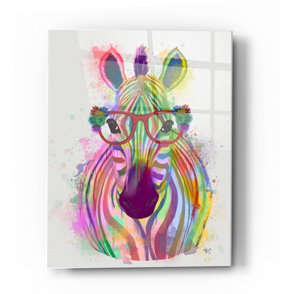 Epic Art 'Zebra Rainbow Splash 1' by Fab Funky Acrylic Glass Wall Art, 24"x36"