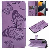 Nalacover For iPhone 14 Plus Magnetic Wallet Case,Luxury Embossed Butterfly PU Leather Flip Kickstand Card Slot Shockproof Protective Cover with Wrist Strap.For Apple iPhone 14 Plus,Purple
