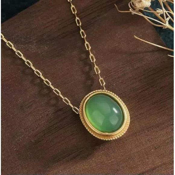 HOOUN Green Jade Pendant Necklace Vintage Charm 925 Silver Gemstones Jewelry Natural