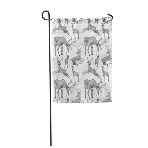 NUDECOR Watercolor Grey with Deers in The Forest Black and White Scandinavian Woodland Garden Flag Decorative Flag House Banner 28x40 inch