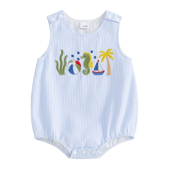 Cenuakty Baby3M 6M 12M 18M Boy Overalls, Sleeveless Stripes Embroidery Romper Bodysuit Summer Clothes for Casual Daily