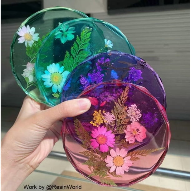 Molde de silicona for posavasos de mesa de corte redondo con pegamento de cristal DIY de 2 piezas con borde de diamante rombo