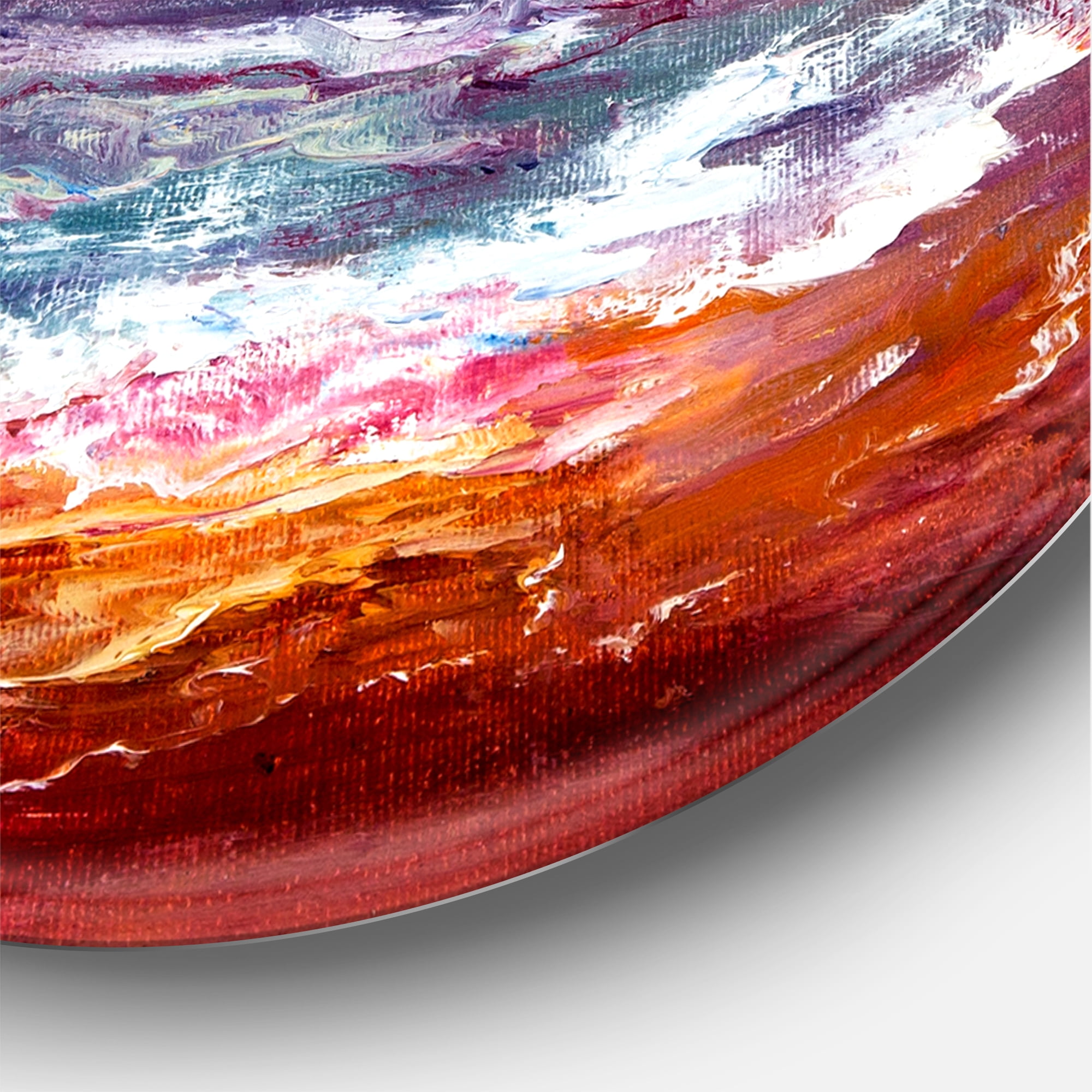 Designart 'Boat On The Ocean During VIbrant Sunset Glow' Nautical & Coastal Circle Metal Wall Art 36x36 - Disc of 36