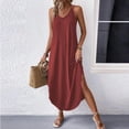 thumbnail image 3 of QTBIUQ Womens Summer Sleeveless Halter Neck Dress Solid Color Asymmetrical Hem Slit Casual Beach Dress, 3 of 4