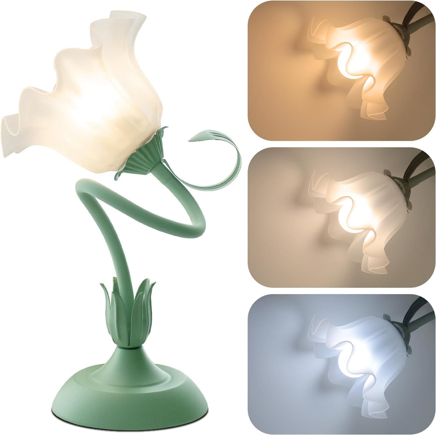 Flower Table Lamp, Cute LED Reading Bedside Night Light, 3 Color Modes Vintage Desk Lamp, Kawaii Aesthetic Decor for Dorm Bedroom Living Room