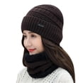 thumbnail image 2 of Gorros de invierno para hombre y mujer, conjunto de bufanda, gorro de punto cálido, gorro de Calavera, calentador de cuello con forro polar grueso, gorro y bufanda de invierno, 2 of 4