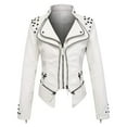 thumbnail image 2 of Feancey Womens Faux Leather Biker Jacket Slim Fit Fashion Studded Moto Coats Full Zip Lightweight Windbreaker Outerwear with Pockets White XL, 2 of 4