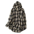 thumbnail image 3 of Women Jacket Plaid 2025 Navy Casual Drawstring Long Sleeve Hooded Casual Outwear Shirts Coat Outwear 2XL, 3 of 6