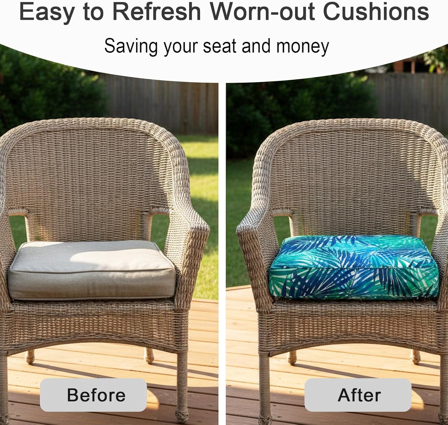 Outdoor Chair Seat Cushion Covers 24 x 24 Inch Waterproof Patio Furniture Cushion Slipcovers with Zipper, Replacement Cover Only