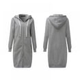 thumbnail image 4 of Women's Lightweight Zip Up Tunic Hoodies with Pockets,Long Sleeve Hooded Sweatshirts Thin Jacket with Zipper Outerwear Jacket Sweater Tops,Knee Length Casual Long Hoodie Jacket,S-XXL Gray, 4 of 6