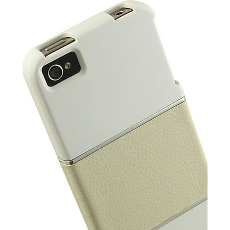 LIMITED LUXURY WHITE INTERLUX SLIDER CASE LEATHER CHROME FOR APPLE iPHONE 4S